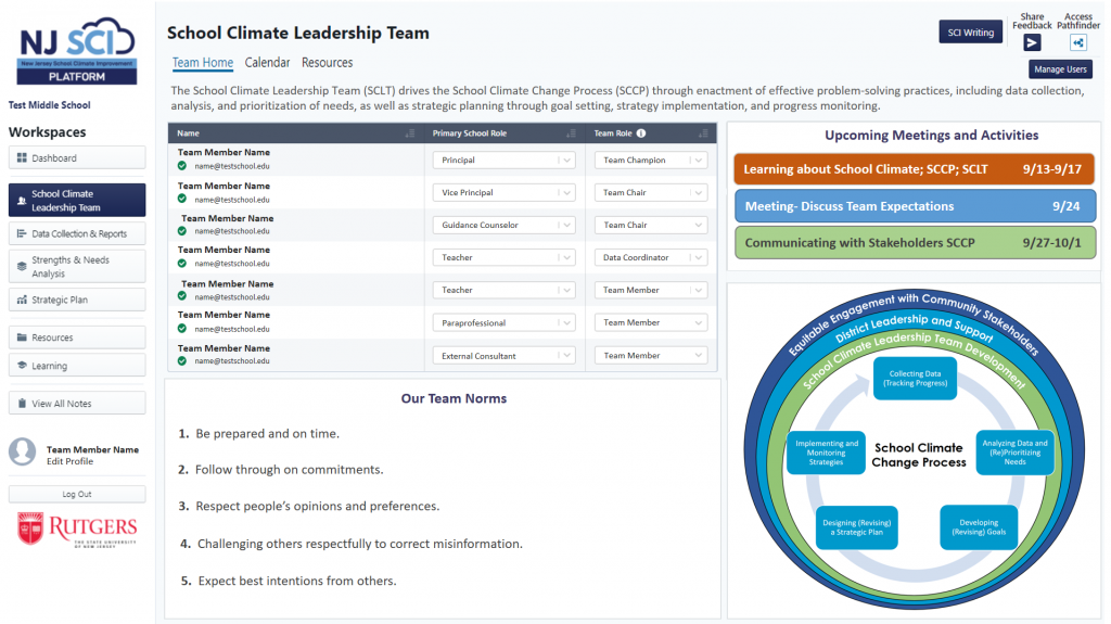 Leadership Team Page on NJ SCI Platform